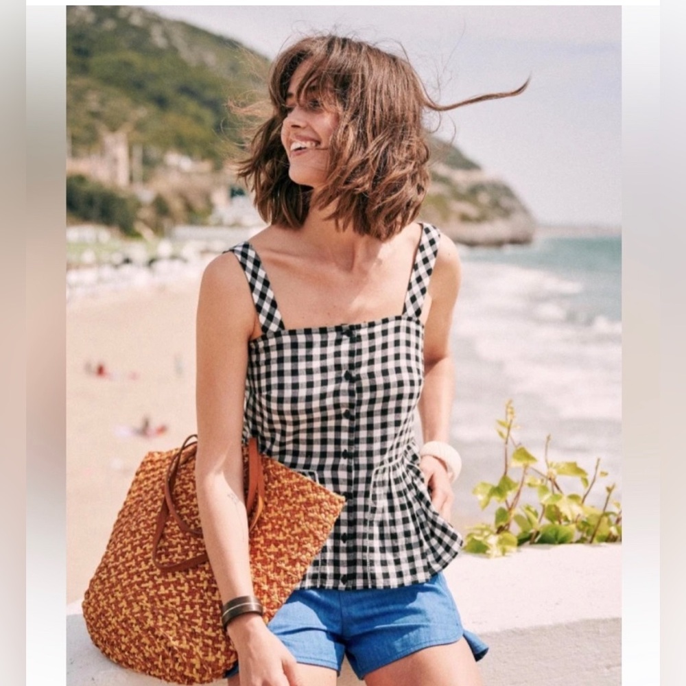 Sezane Laurette Top Black and White Vichy Print 10/42 - Picture 1 of 10